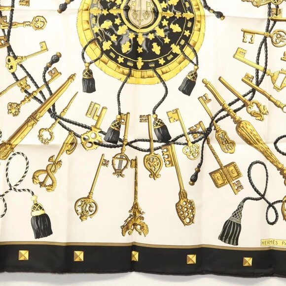 HERMES Carre 90 Scarf ""LES CLES THE KEYS RARE"" Silk White Auth - Picture 10 of 16